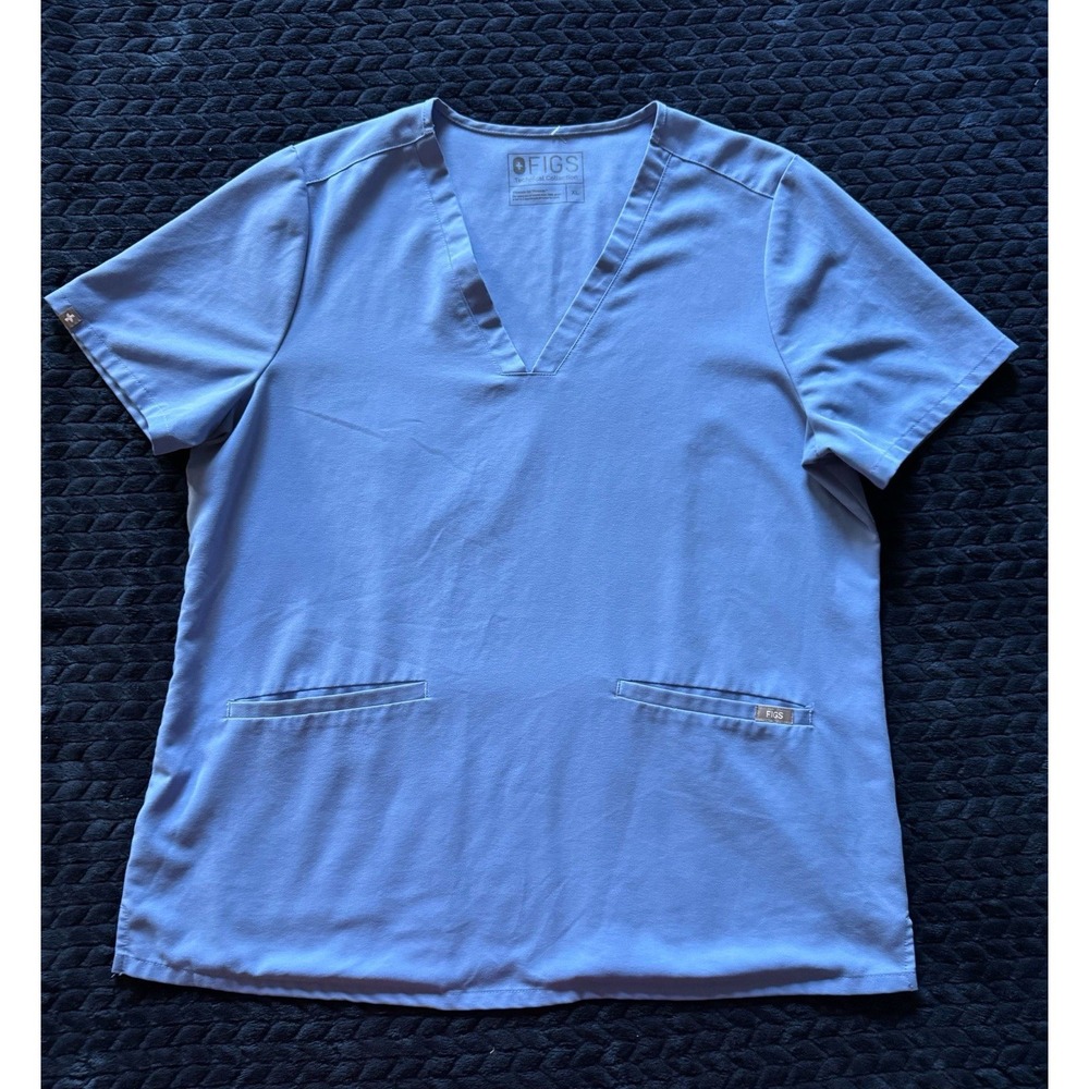 Figs Women's Technical Collection Catarina Pocket Scrub‎ Top Blue Size XL